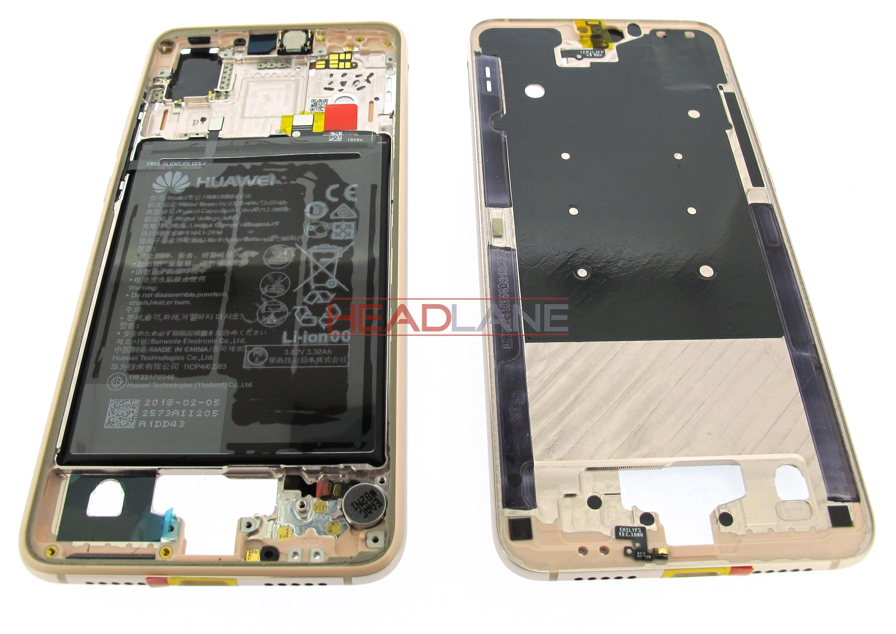 Huawei P20 Middle Cover / Chassis + Battery - Pink Gold