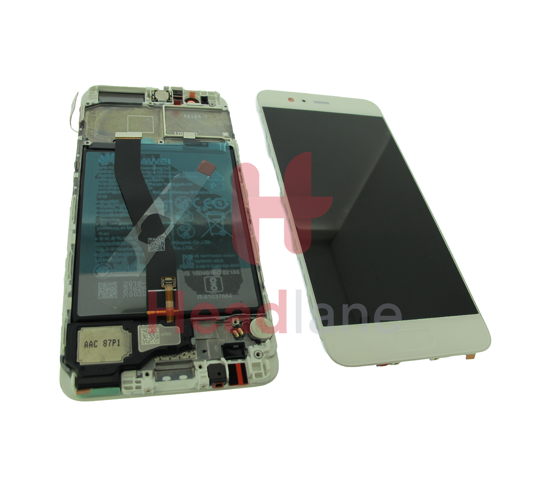 Huawei P10 LCD Display / Screen + Touch + Battery Assembly - Silver / White