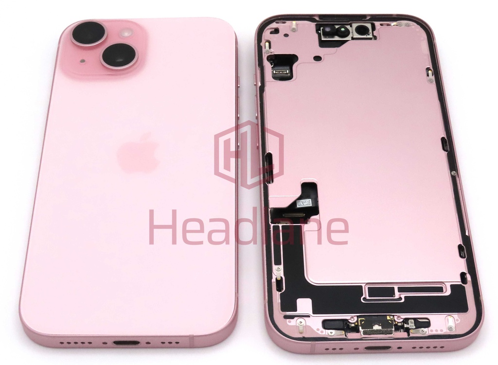 iPhone 15 Back / Battery Cover + Small Parts - Pink (Pulled - Grade A)