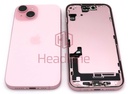 [IP15BH-PK-A] iPhone 15 Back / Battery Cover + Small Parts - Pink (Pulled - Grade A)